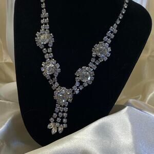 Antique Art Deco Rhinestone Necklace 1930s Old Hollywood Crystal Tassel